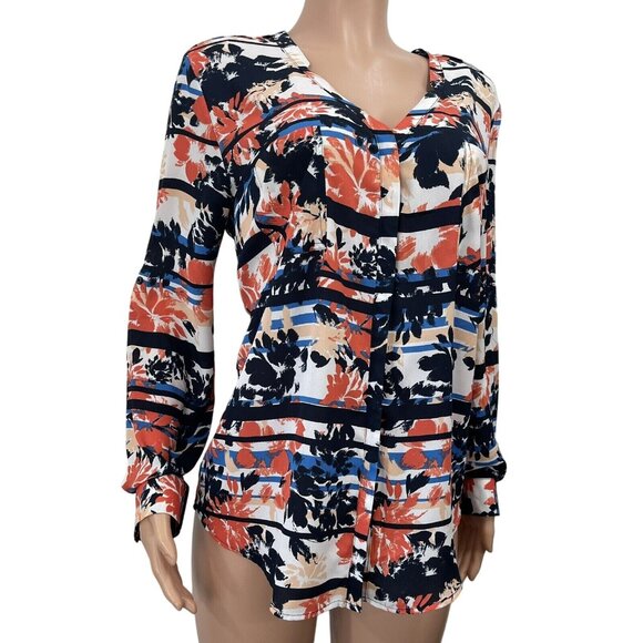 Simply Styled Womens Multicolored Button Down Top Blouse XL Long Roll Tap Sleeve - Picture 15 of 16